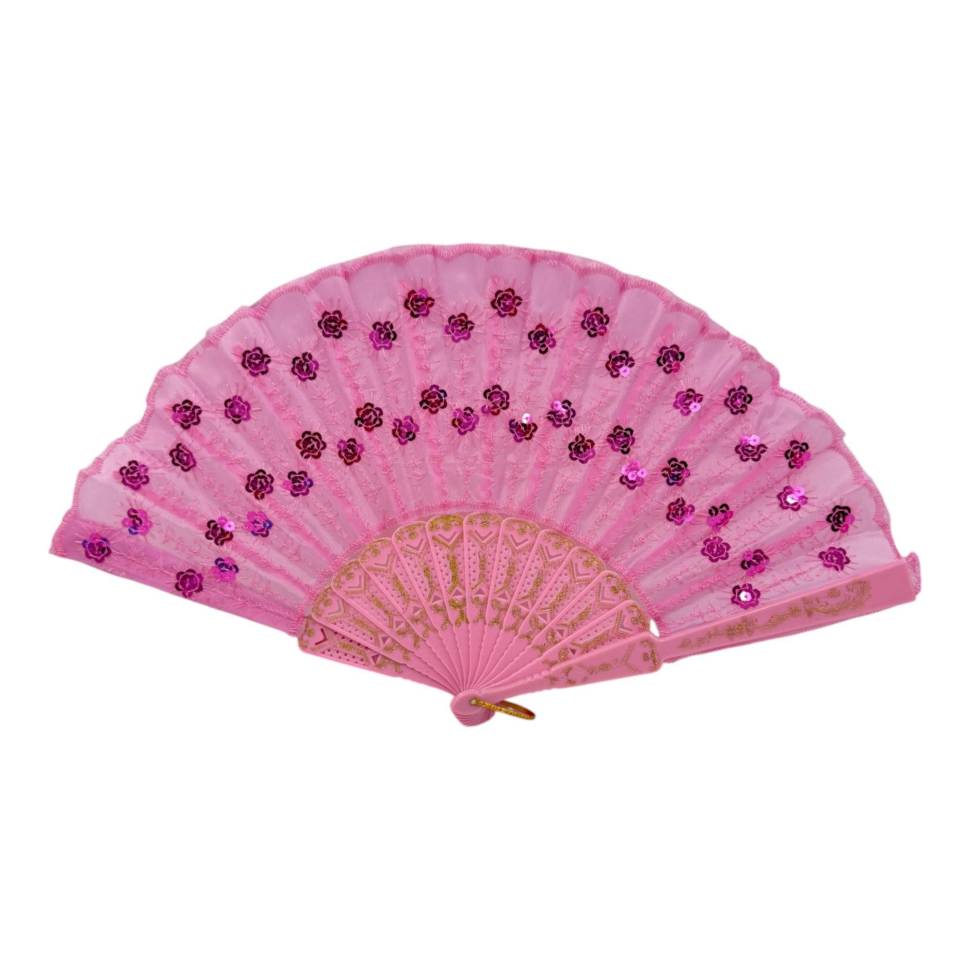 ASSORTED Multi Floral Sequin Hand Held Folding Fan FN0438 (12PC) for wholesale on Faire1