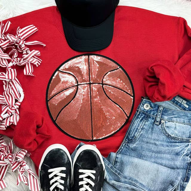 Sequin Basketball Chenille Patch Crewneck Sweatshirt for wholesale by Trendy Tee Co.