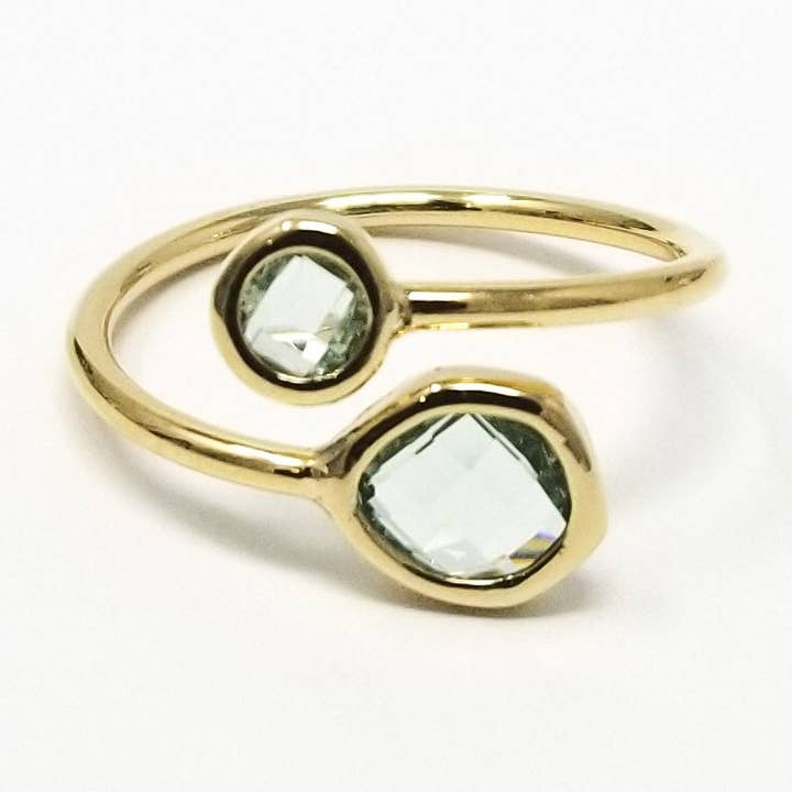#RFT3G- Anillo Ajustable de Vidrio Enmarcado- Oro Erinite para venta al por mayor de The Beaded Wire Designs