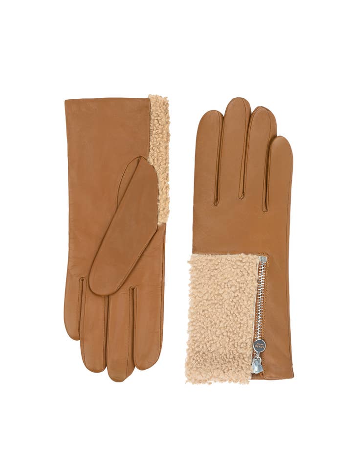 Gants : gant à fermeture éclair en cuir shearling Touch Tech (L169) pour la vente par AMATO NEWYORK Carolina Amato