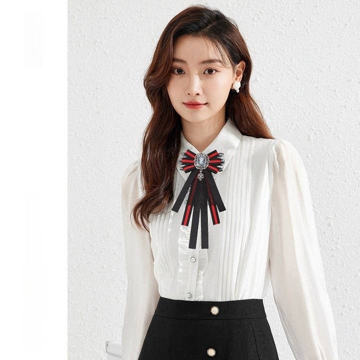 Women's Bow Tie Shirt With Stripes For Casual Office Wear for wholesale by FurDecoration