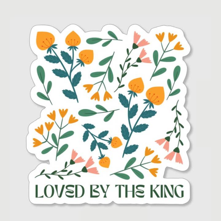 Loved By The King Retro Floral Waterproof Sticker for wholesale by Scripted Pearl