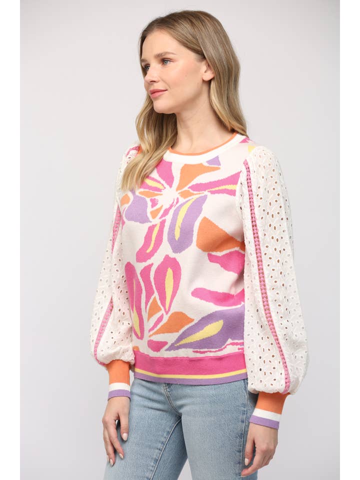 FATE - Wholesale Knit Sweater - Women's - CONTRAST LACE SLV JACQUARD SWEATER FW1001411