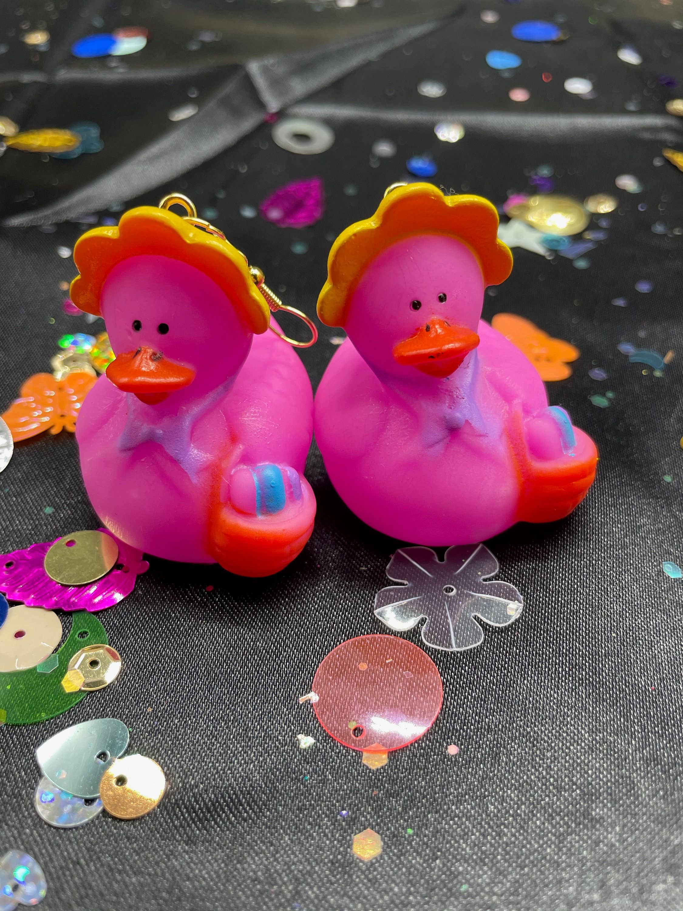 R59Creates – wholesale Dangle earrings – Easter Themed Lil Rubber Ducky Earrings! In Yellow Bunny, Blue Bunny, Pink Bonnet, And Purple Egg W/ Gold, Silver Or Silver Drop Chain!4