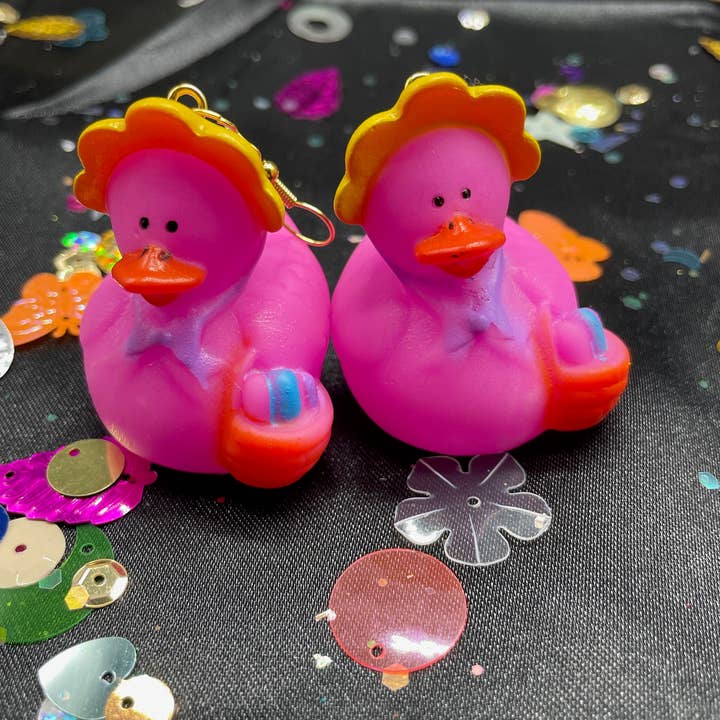 R59Creates - Wholesale Dangle earrings - Easter Themed Lil Rubber Ducky Earrings! In Yellow Bunny, Blue Bunny, Pink Bonnet, And Purple Egg W/ Gold, Silver Or Silver Drop Chain!4