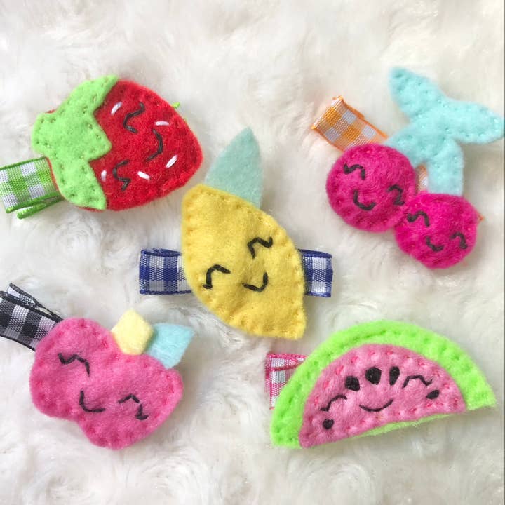 Fruit Clips- Strawberry, Lemon, Apple, Watermelon, Cherry for wholesale by Charley & Ruth Designs
