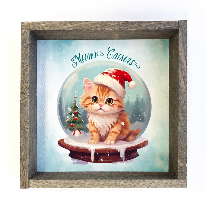 Meowy Christmas Snow Globe, divertido lienzo con animales navideños para venta al por mayor de Hangout Home