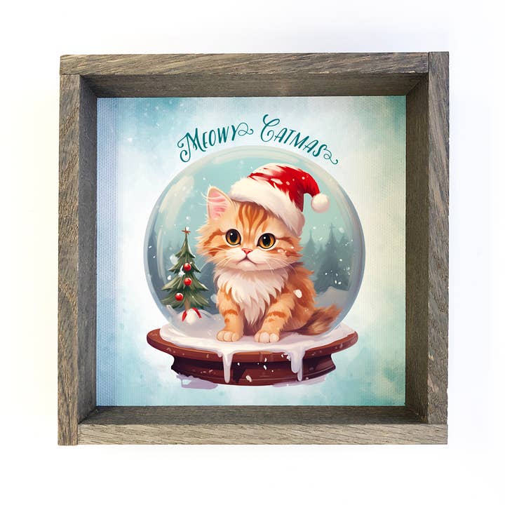 Hangout Home - Wholesale Christmas Wall Art - Meowy Christmas Snow Globe - Funny Holiday Animal Canvas Art