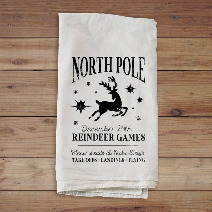 Kendrick Home - Wholesale Tea Towel - North Pole Reindeer Games Towel