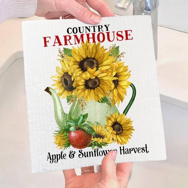 Autumn Fall Farmhouse Sunflowers SWEDISH DISH CLOTH for wholesale by Avery Lane Gifts