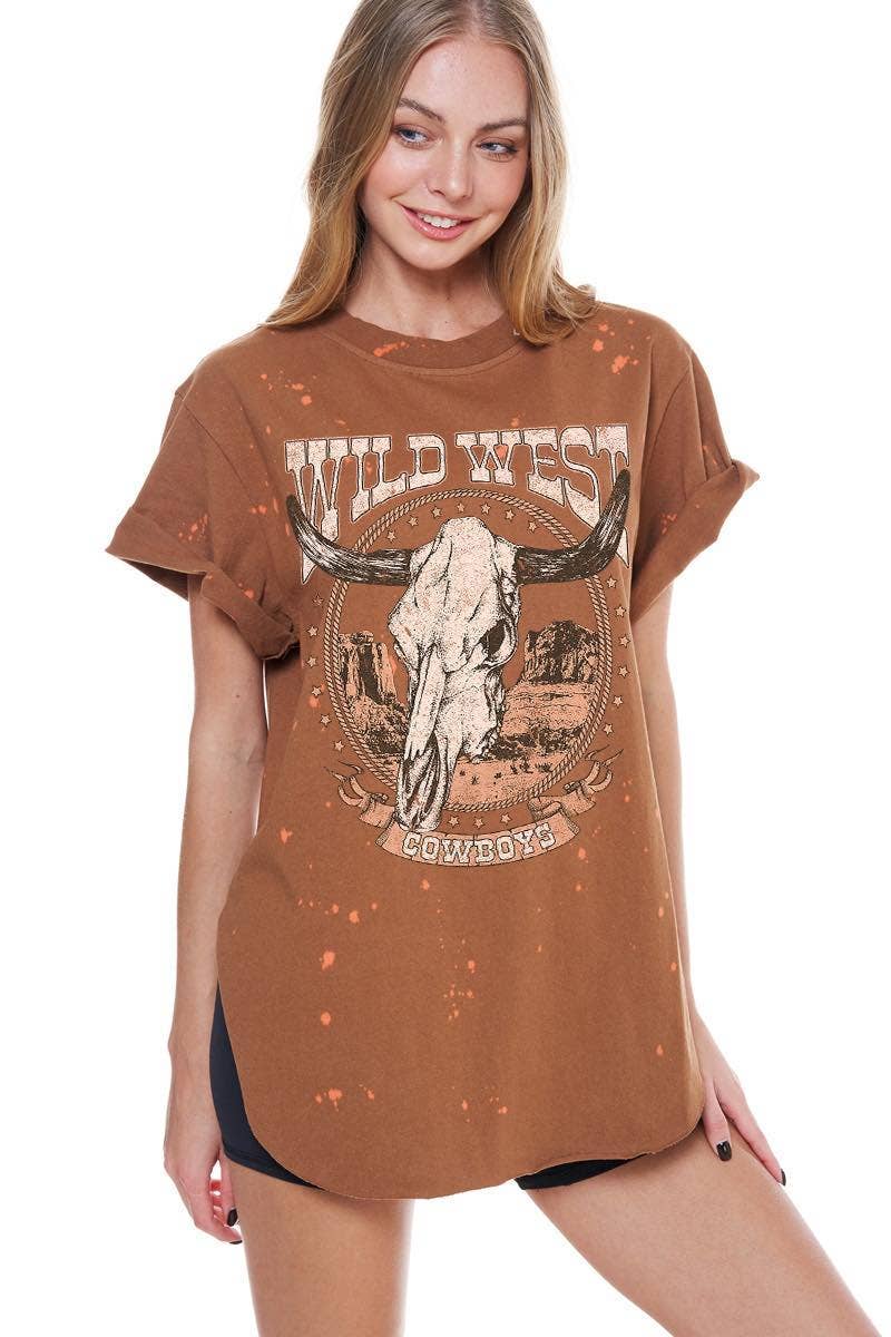Foryeri - Wholesale Screen Printed T-Shirt - Women's - Wild West Longhorn Graphic Top1