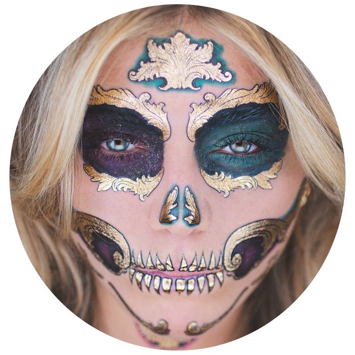 2 x Dia de los Muertos Face Halloween Temporary Tattoo, Day of the Death Sugar Skull for wholesale by TATTOOCREW