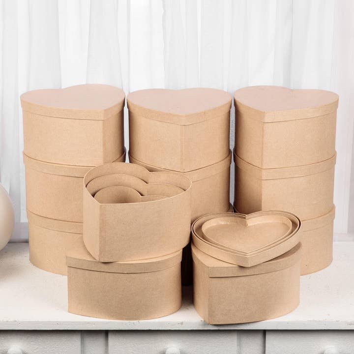 Factory Direct Craft - Wholesale Gift Box - Premade 3-Piece Nested Paper Mache Heart Box Set6