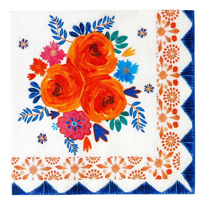 Boho Blue and Orange Floral Napkins | 20 Pack | for wholesale by Talking Tables UK