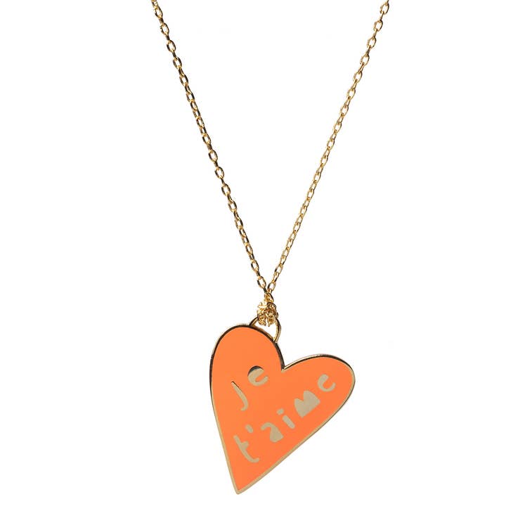 Je T'aime Heart Pendant - Gold Necklace for wholesale by Yellow Owl Workshop