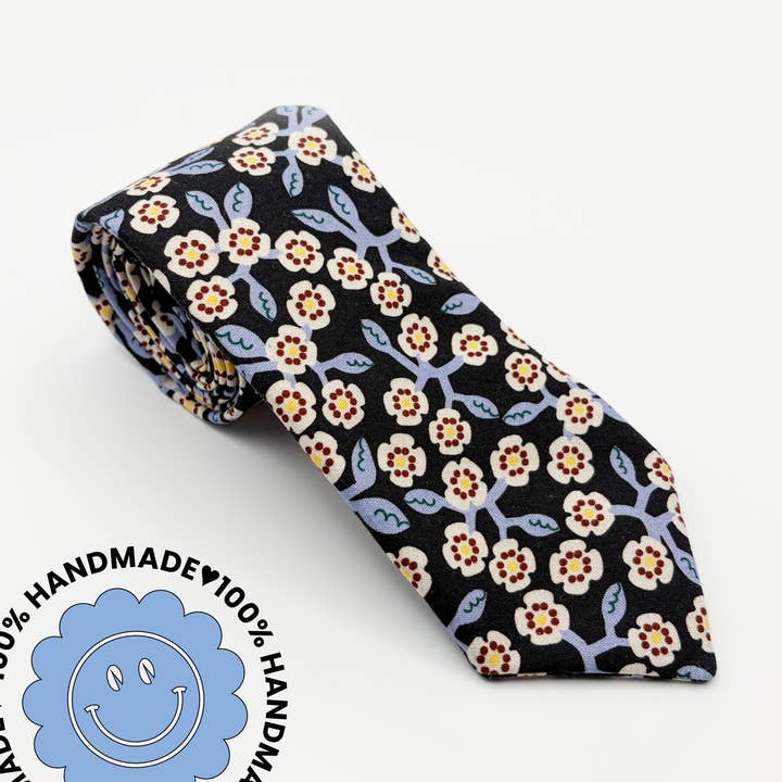 Black Briar Neckties, Modern Boho Floral Black Blue Menswear for wholesale by ELSE