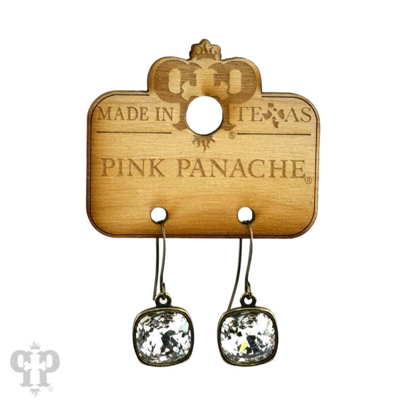 Pink Panache Brands - Wholesale Dangle Earrings - Austrian square crystal hook earring, 12mm23