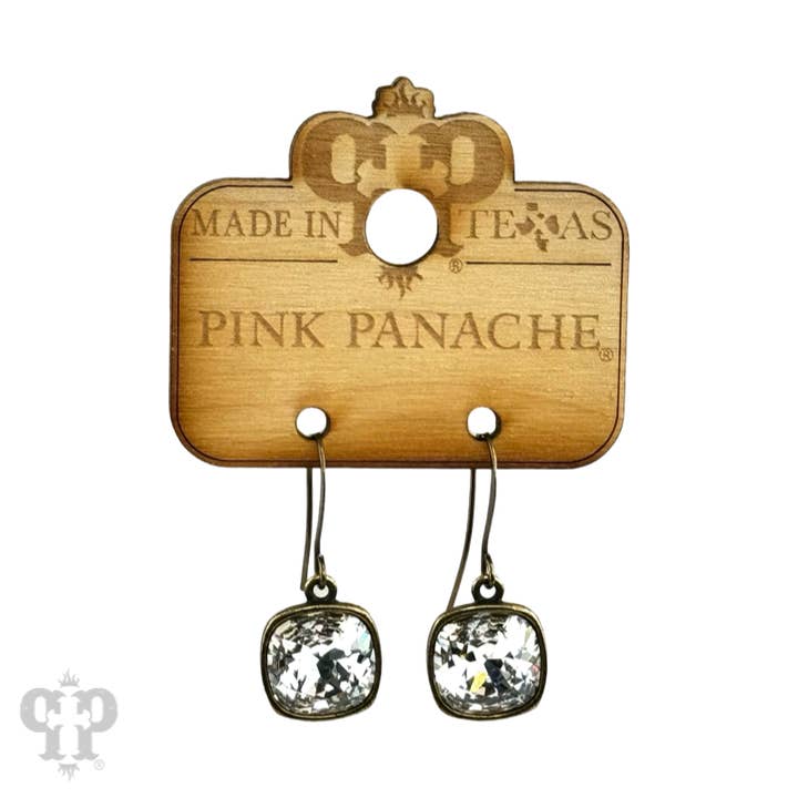 Pink Panache Brands - Wholesale Dangle Earrings - Austrian square crystal hook earring, 12mm23