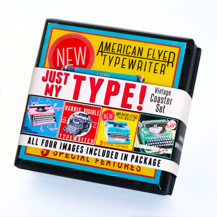 Cheltenham Road – Großhandel Untersetzer – Just My Type: Vintage-Schreibmaschinen-Untersetzer-Set1
