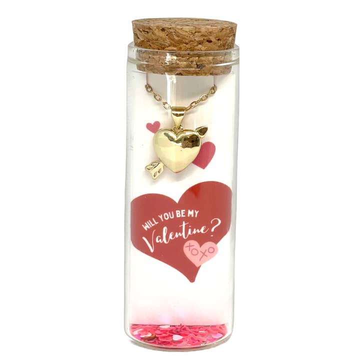 Valentine-Day |Heart Arrow Necklace - Glass Jar Vial Display for wholesale by L Rae Charm