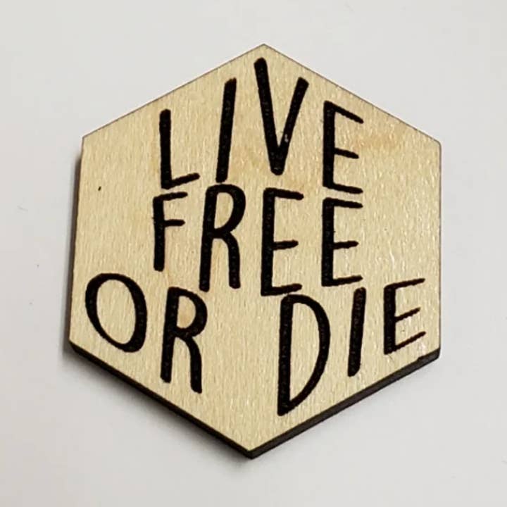 "Live Free or Die" Wooden Laser Engraved Magnet for wholesale by Catchpenny