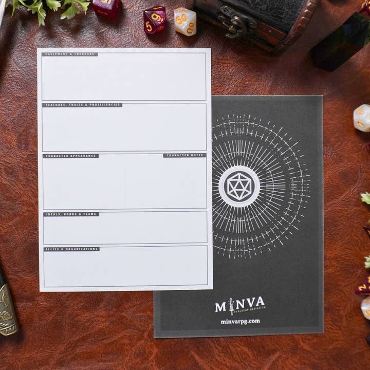 Minva Tabletop Design Co – Jogo de cartas por atacado – Folhas de caracteres Mini 5e DNd5