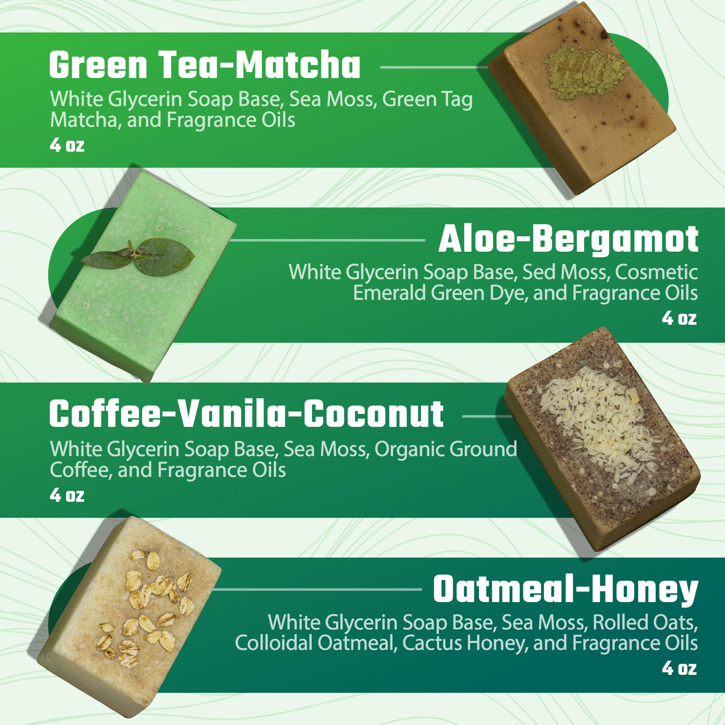 TrueSeaMoss - Wholesale Bar Soap - Sea Moss Soap Green Tea Matcha & Aloe Bergamot 2 Pack Soaps2