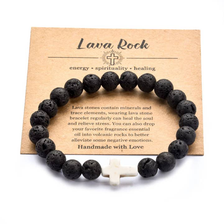 Lava Rock & Black Onyx Beaded Bracelet with Cross – Healing and other Purchase Wholesale lava rock. Free Returns & Net 60 Terms on Faire trending on Faire.