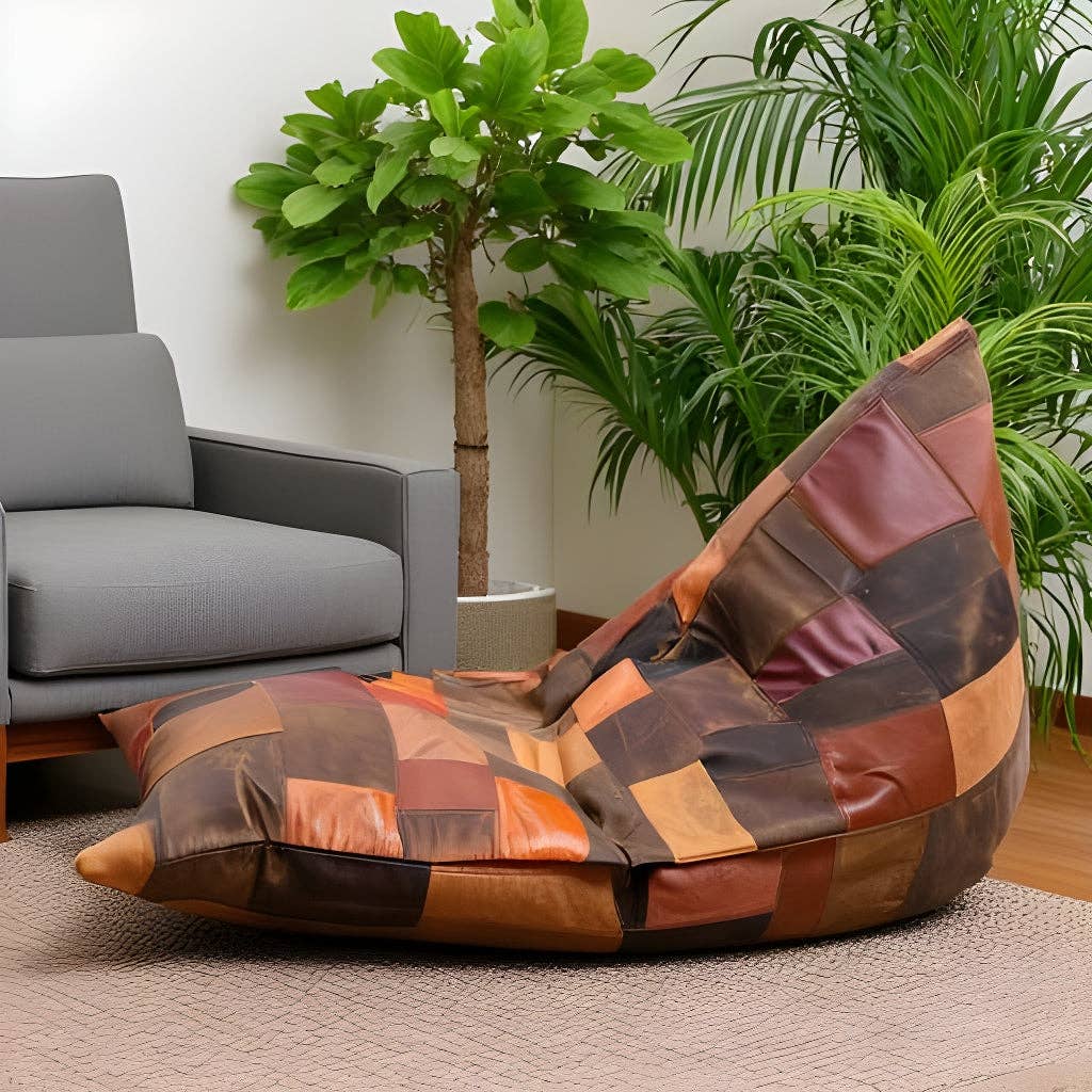 MLC - Wholesale Chair - Vintage Leather Patchwork Bean Bag – Premium Cowhide Lounge Chair3