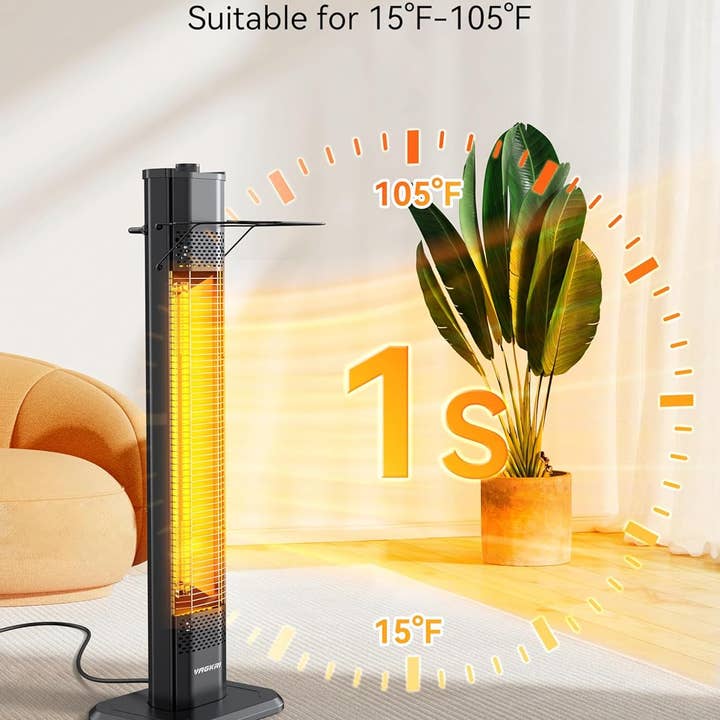 ShipItFurniture - Wholesale Outdoor Ornament/Decor - Outdoor Infrared Heater, 1500W 36Inch Electric Heater with 3 Heating Levels, Tip-Over & Overheat Protection, IPX5 Waterproof Tower Space Heater for Patio Backyard Garage Restaurant Home