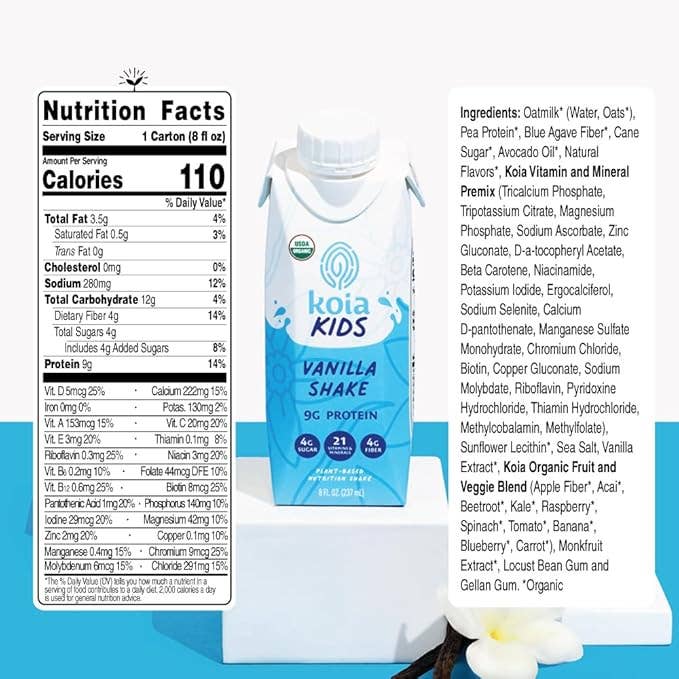 Koia - Wholesale Protein/Superfood Powder - Kids Vanilla Protein Shake - 12pk Shelf Stable