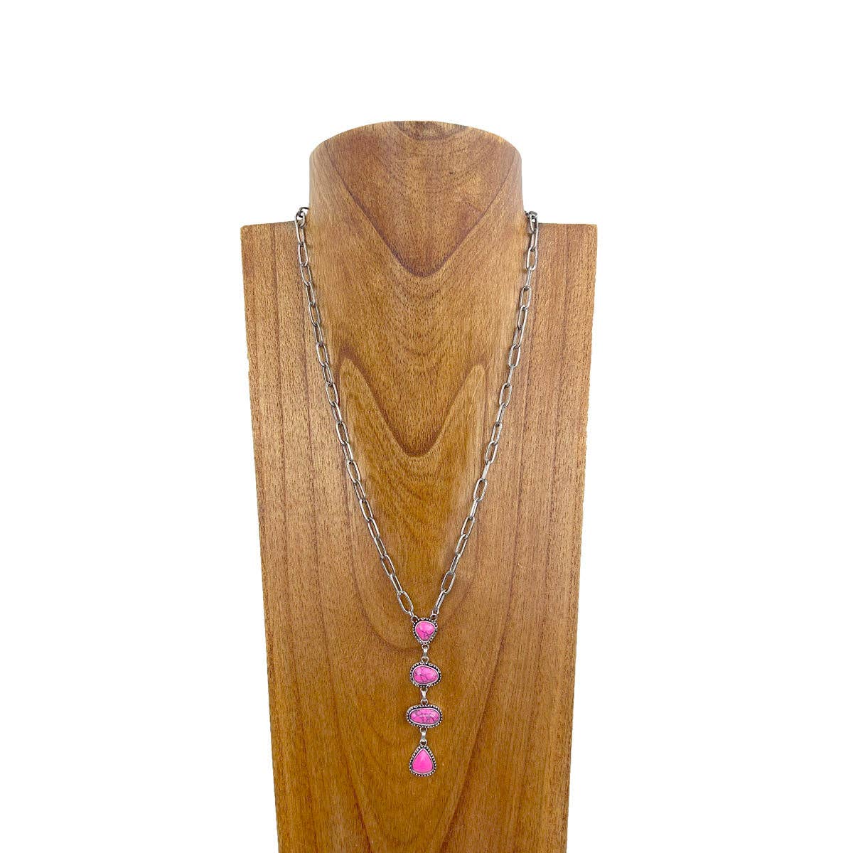 Western Elite Jewelry - Vendita all'ingrosso Collana con ciondolo/pendaglio - NKY231115-05-BLUE Catena in metallo argentato da 22 pollici con quattro gocce di pietra turchese blu3