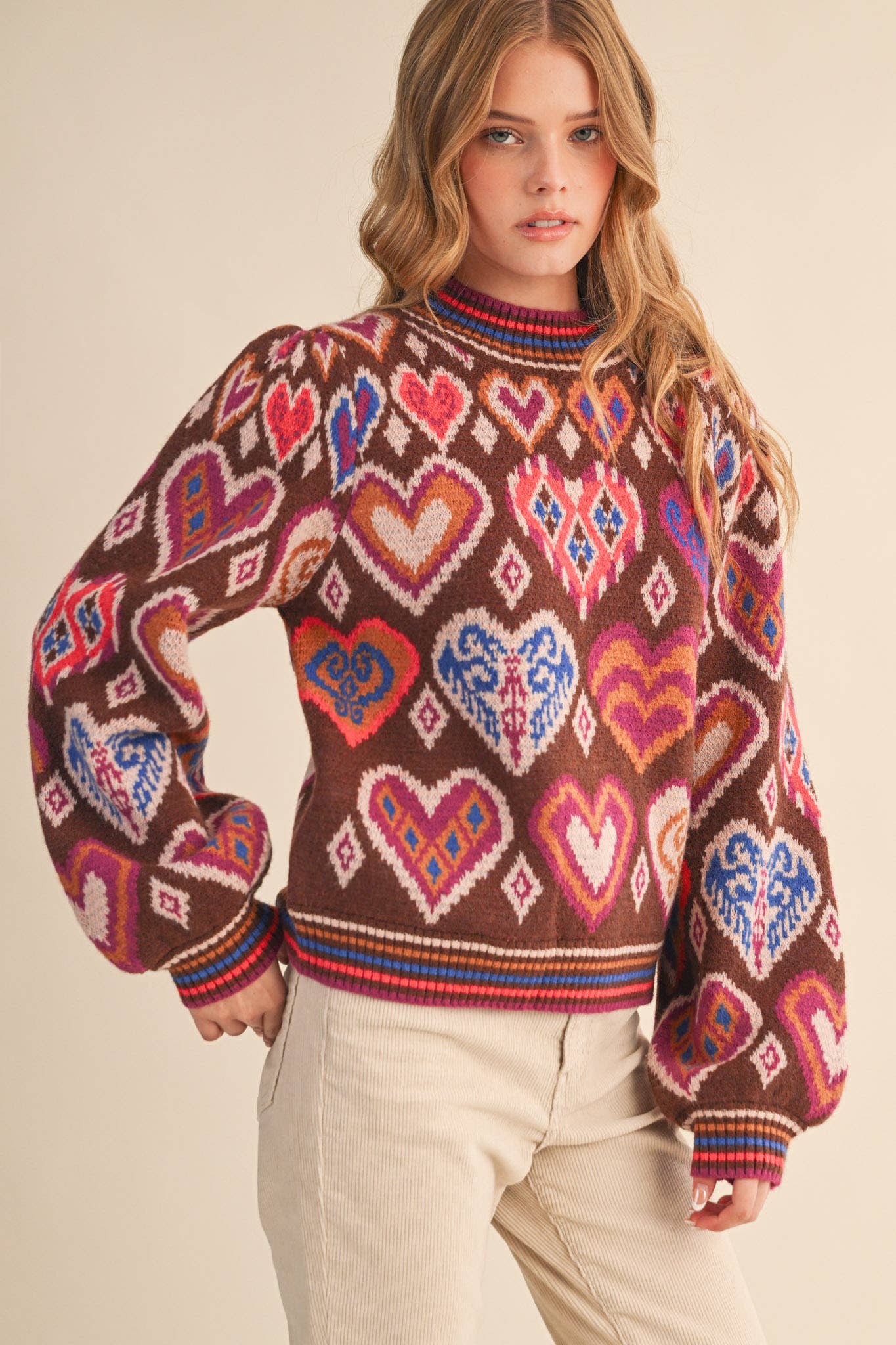 &MERCI - Wholesale Knit Sweater - Women's - HEART PATTERN PULLOVER SWEATER MSW1091352