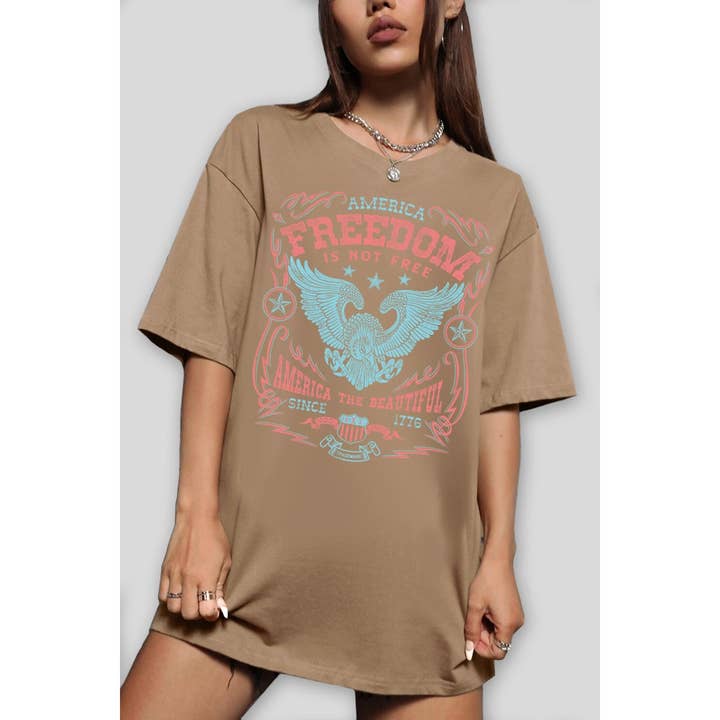 HRTandLUV - Wholesale Tunic - Women's - AMERICA FREEDOM OVERSIZED GRAPHIC TEE