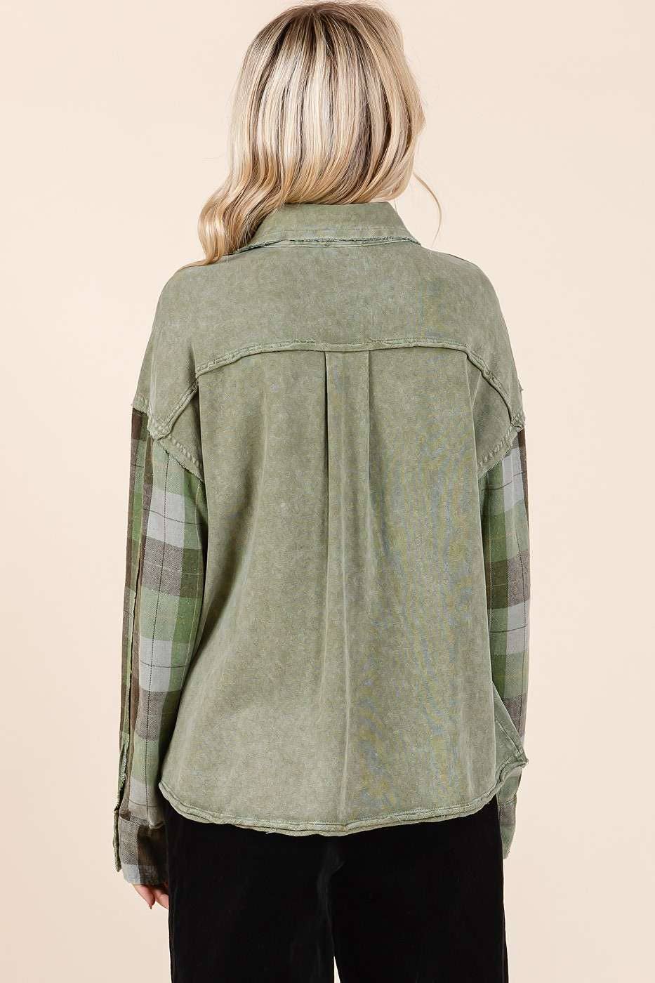 mittoshop - Wholesale Shirt Jacket/Shacket - Women's - MINERAL WASH CONTRAST PLAID PATCHWORK SHACKET9