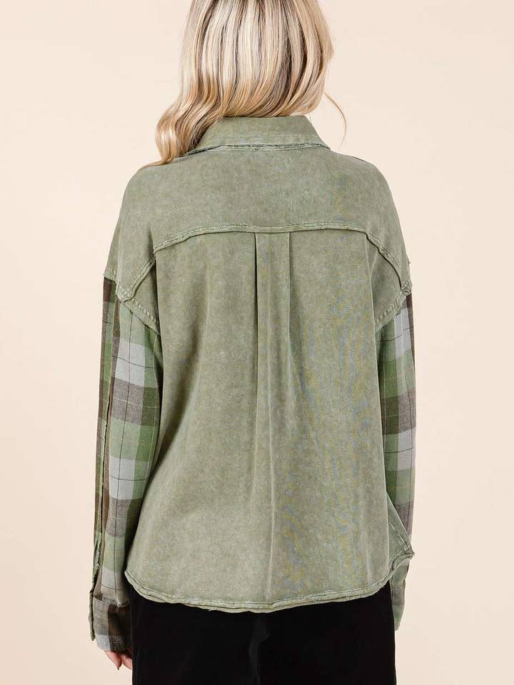 mittoshop - Wholesale Shirt Jacket/Shacket - Women's - MINERAL WASH CONTRAST PLAID PATCHWORK SHACKET9