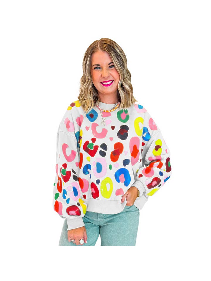 YNIQUE – wholesale Sweatshirt – Women's – Women Leopard Drop Shoulder Pullover Sweatshirt3