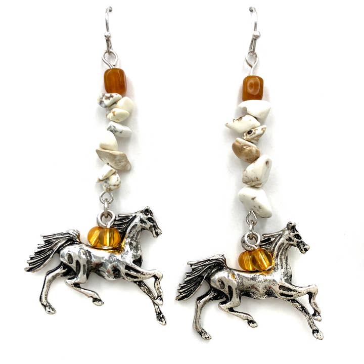 Horse Turquoise Stone Multi Bead Western Dangle Earrings for wholesale by Lunar Deer