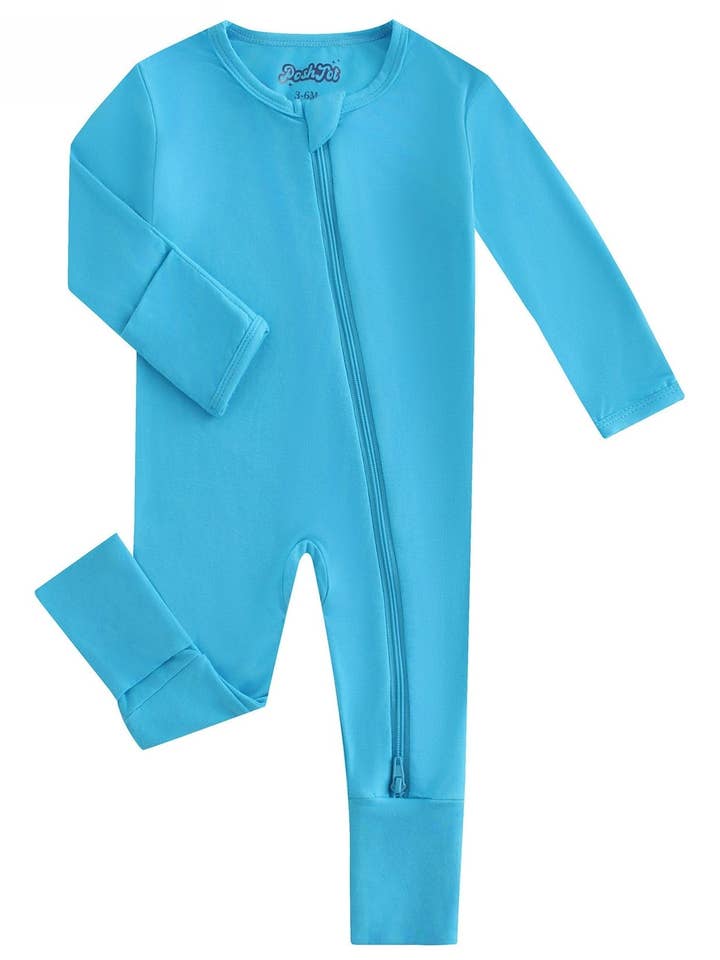 PoshTOT Blue Bamboo Baby Convertible Zippy Romper for wholesale by Charlie's Project Kids