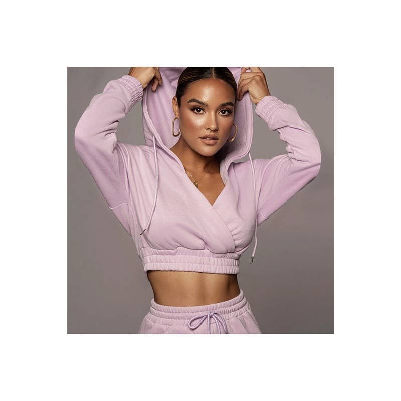 Paperdoll - Wholesale Tracksuit - Women's - Hooded Tracksuit Short Top and Wide Leg Pants 10