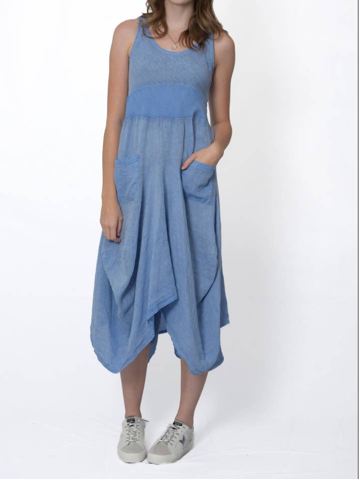 Linen Tank Gathered Dress #4670 for wholesale by Merci Marie