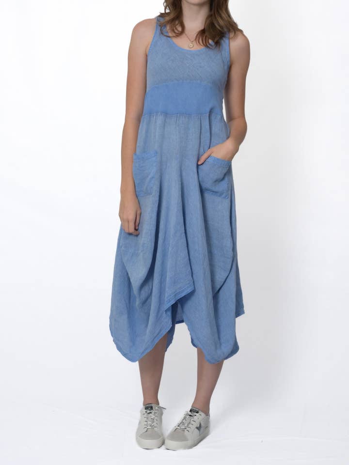 Linen Tank Gathered Dress #4670 for wholesale by Merci Marie