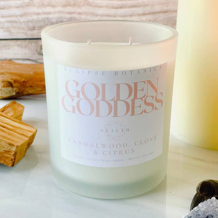 Golden Goddess Luxury Candle (Sandalwood & Amber) for wholesale by Eclipse Botanica