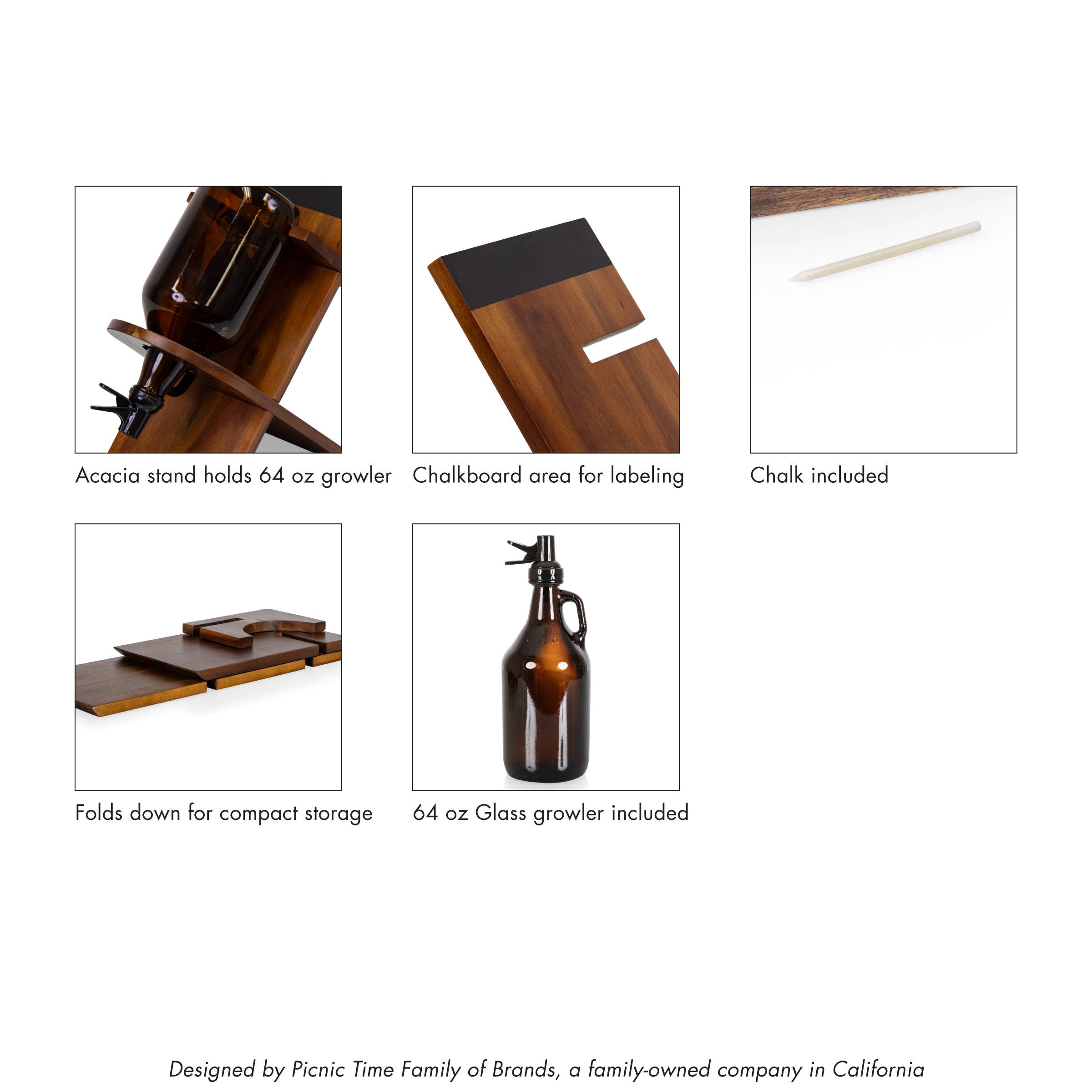 Picnic Time Family of Brands - Wholesale Beer/Wine Caddy - Growler Stand with 64oz Glass Growler4