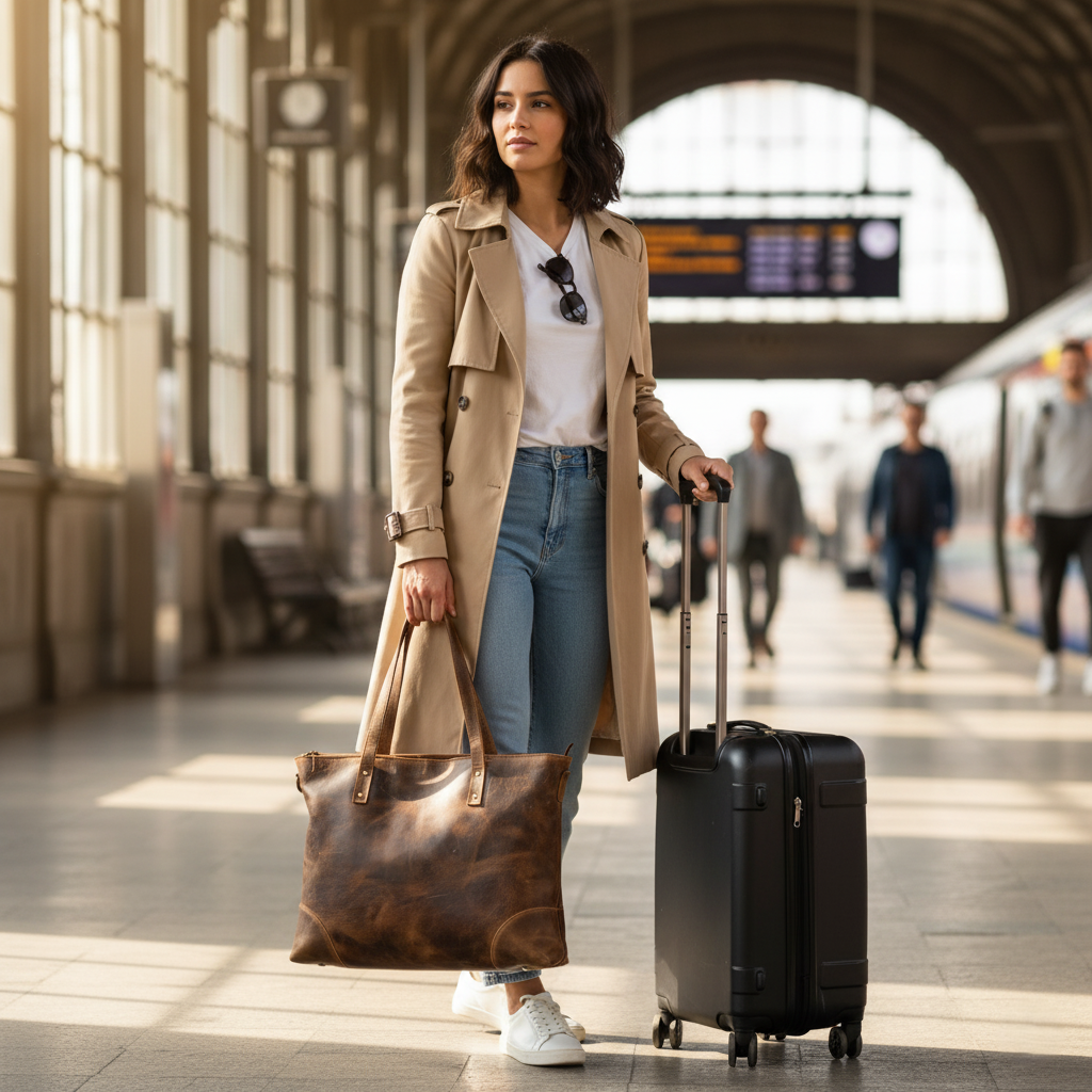 Sixtease Bags USA - Vente Tote bag – femme - Sac fourre-tout fonctionnel pour femme en cuir véritable - Marron rustique2