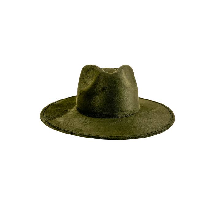 Wilder and Soul Wholesale Hats - Wholesale Fedora - Women's - Vegan Suede Rancher Hat - Olive Green1