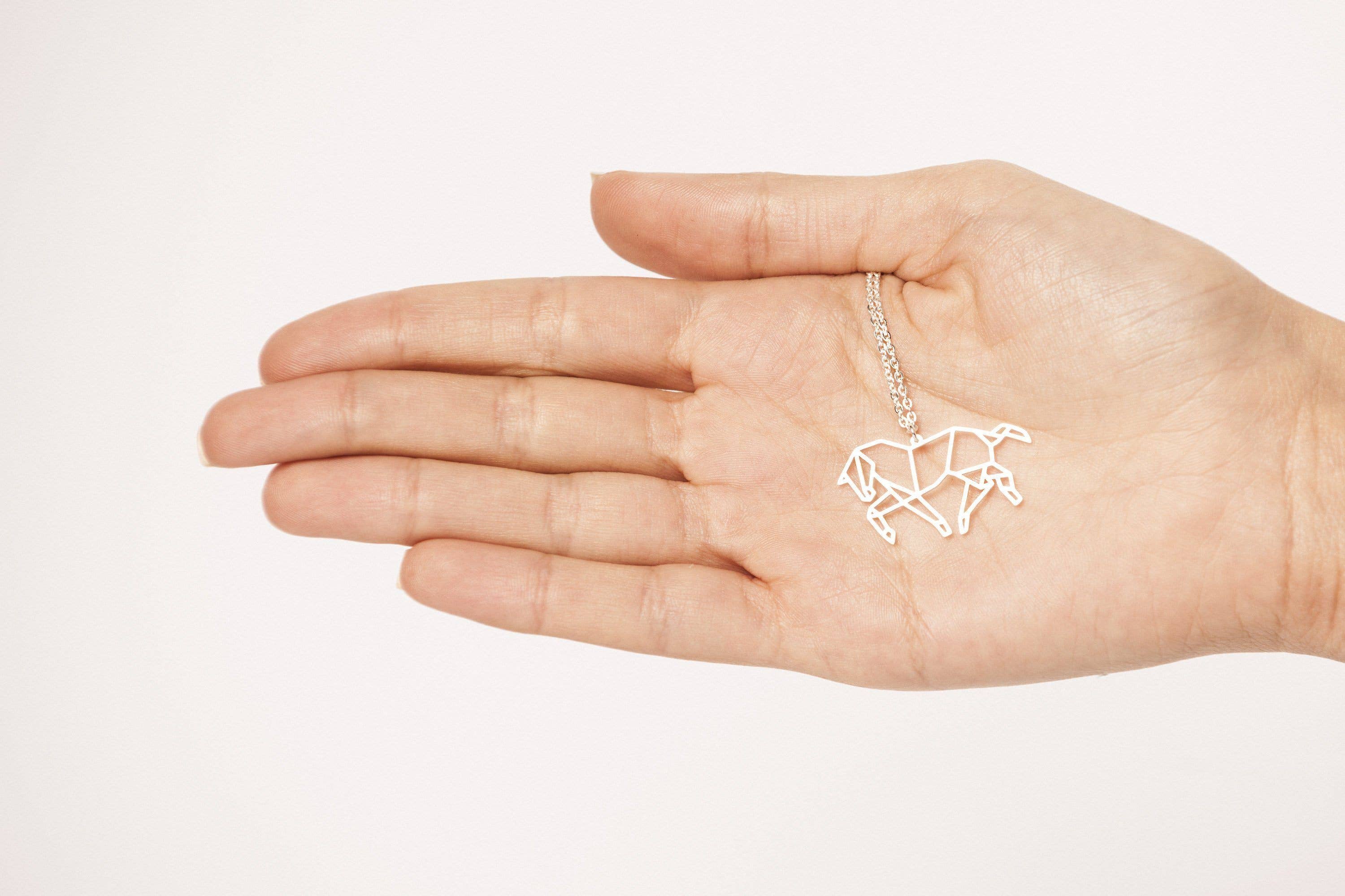 La Menagerie – wholesale Pendant/charm necklace – Horse Silver Origami Necklace7