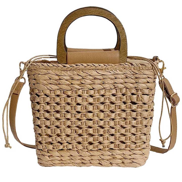 Cap Zone - Wholesale Beach Bag - Square Basket Weave Rattan Crossbody Beach Bag5