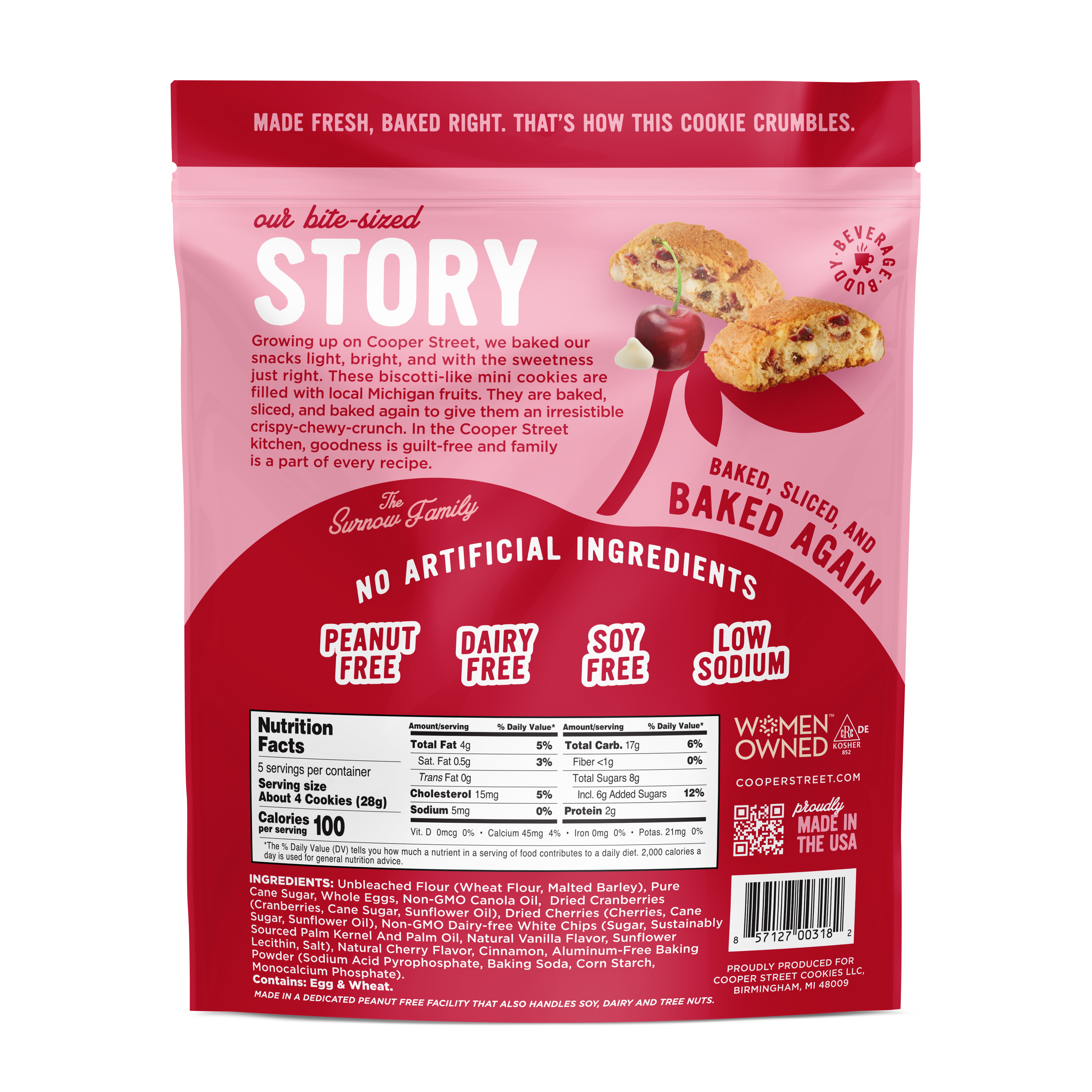 Cooper Street - Wholesale Cookie - Twice-Baked White Chunk Michigan Cherry Cookies - 5oz1