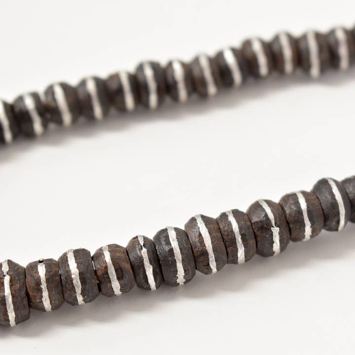 Africa Direct - Wholesale Beads - Ebony Wood Trade Beads with Inlaid Silver Stripe from Mali4